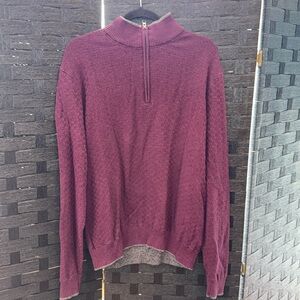 Robert Graham Plum Colored Half Zip Sweater In L With Grey Detailing